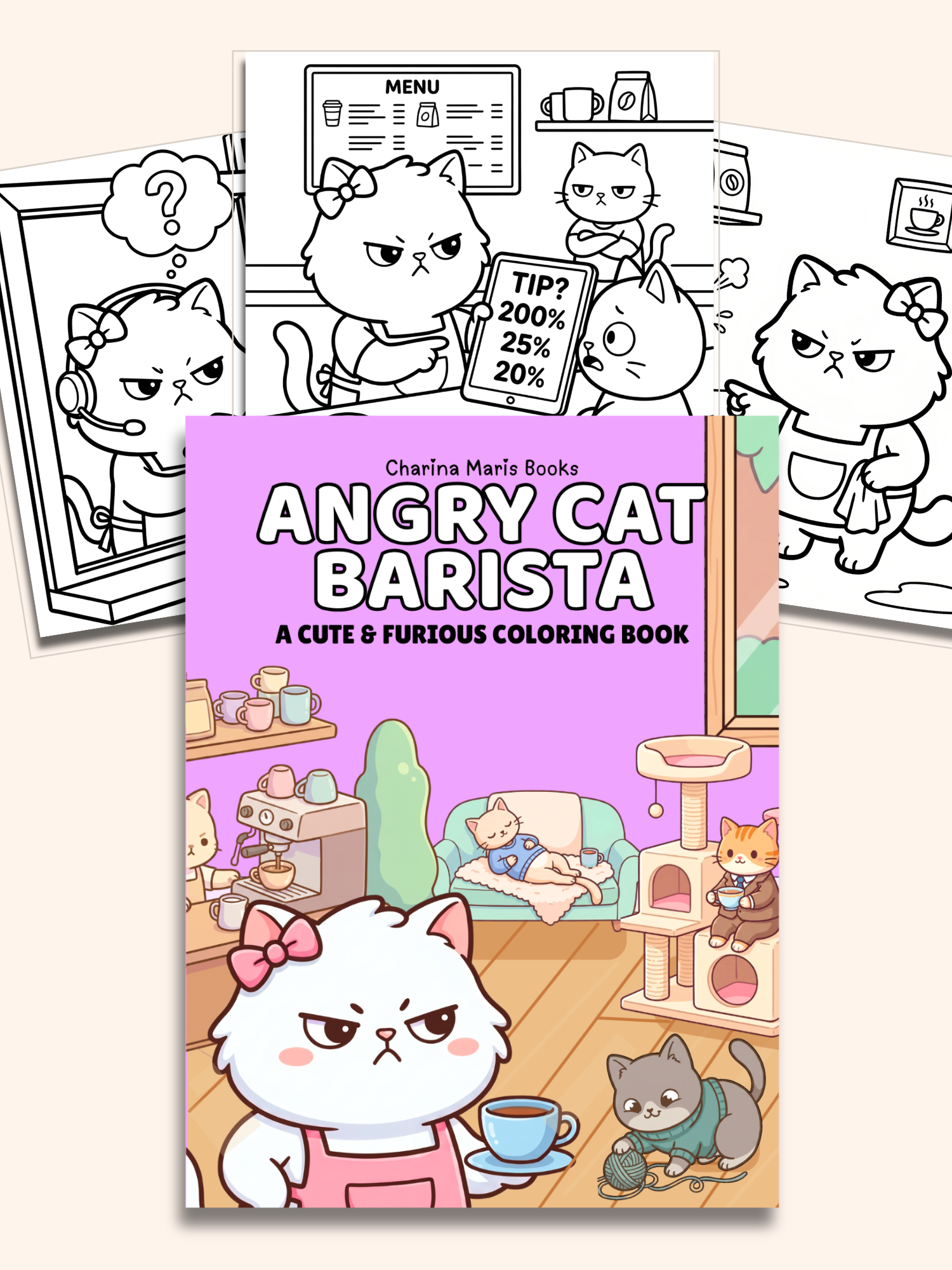 Angry Cat Barista Coloring Book product mockup