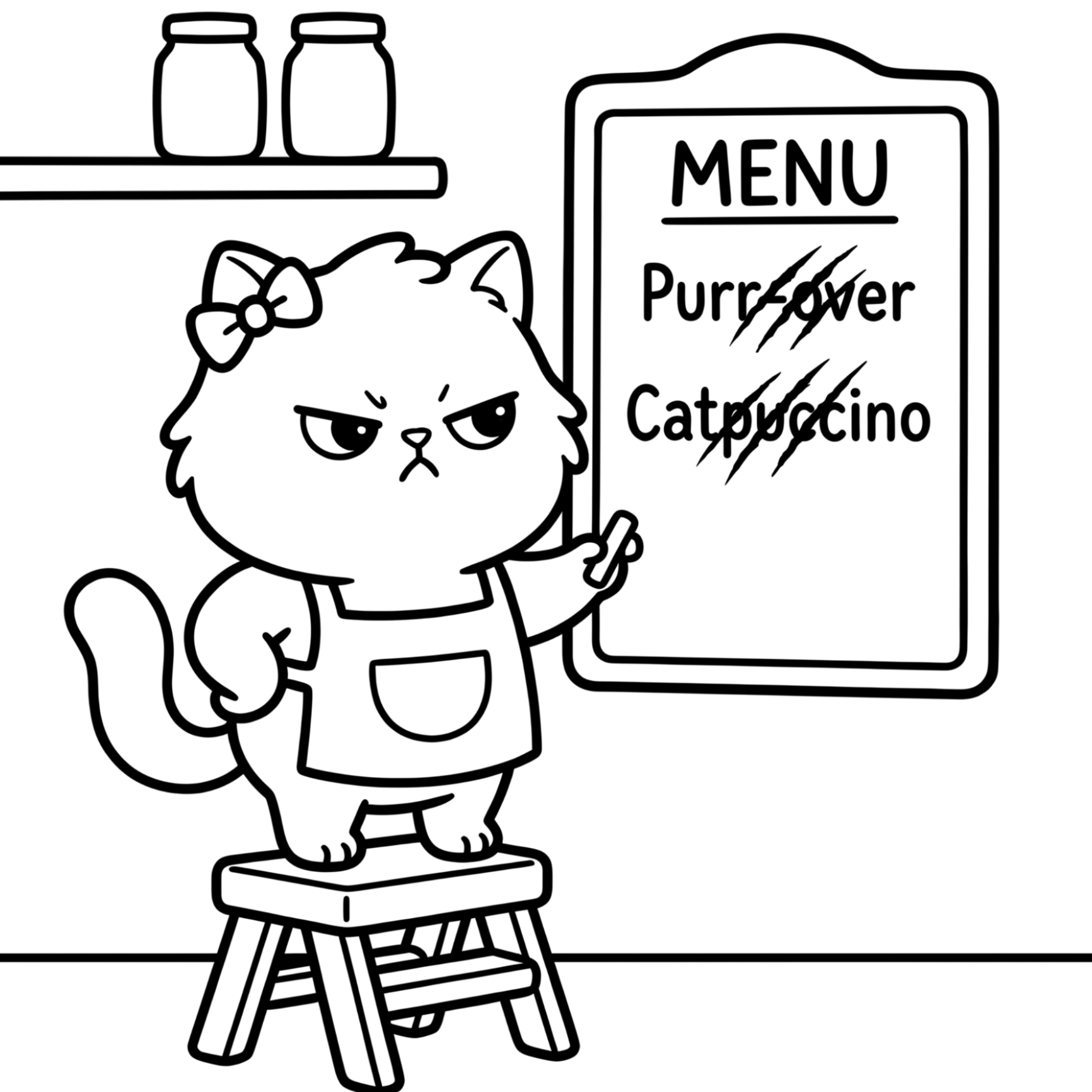 Chalkboard menu cat coloring page preview